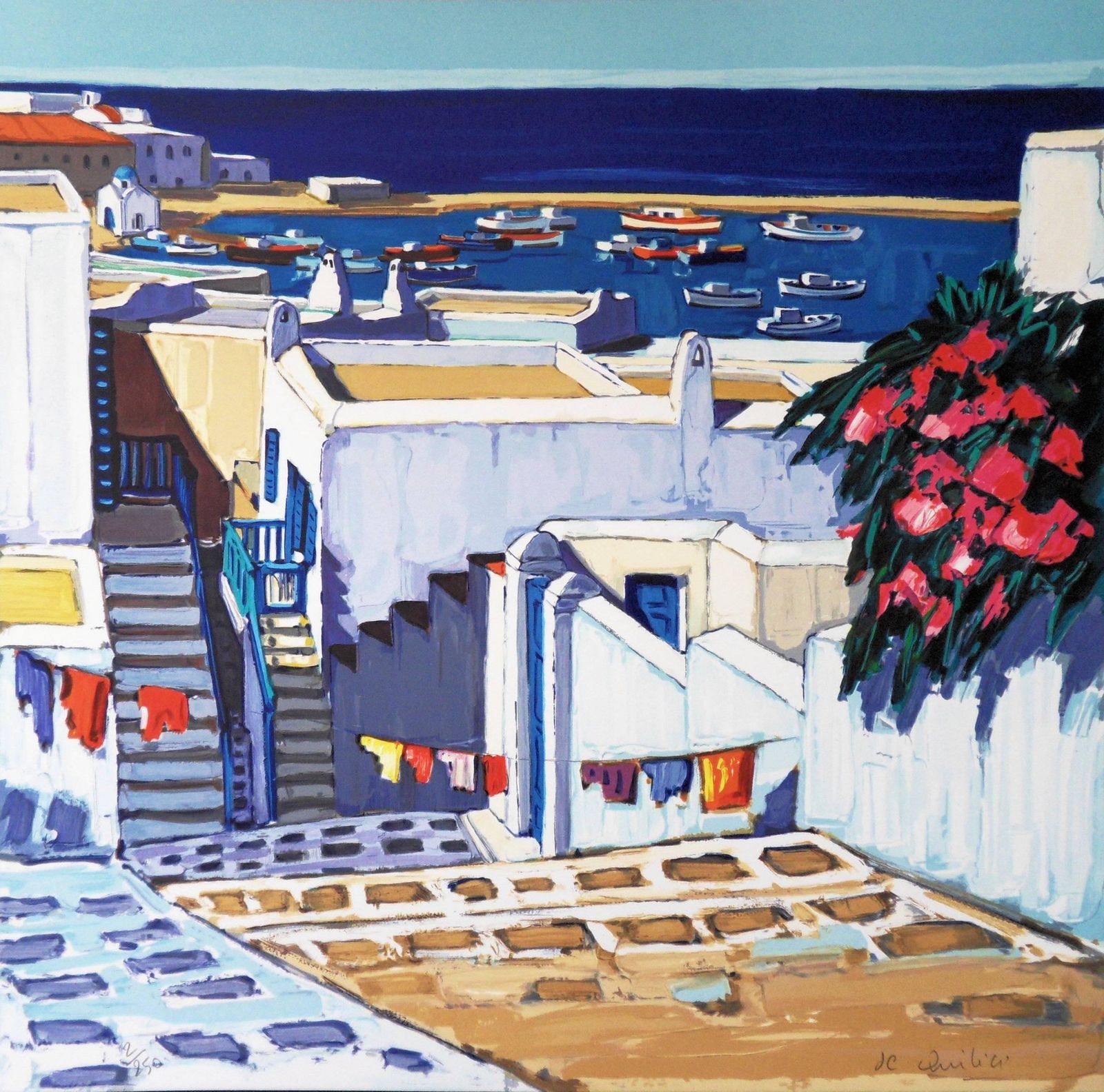 Jean Claude Quilicigreece : Summer In Mykonos   Original Handsigned Lithograph