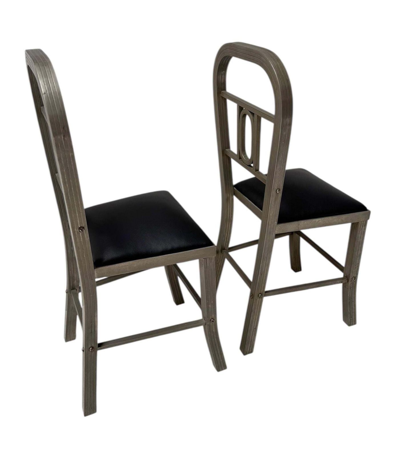 Two French Art Deco Side Chairs With Black Leather Seats, 1930s photo Furniture