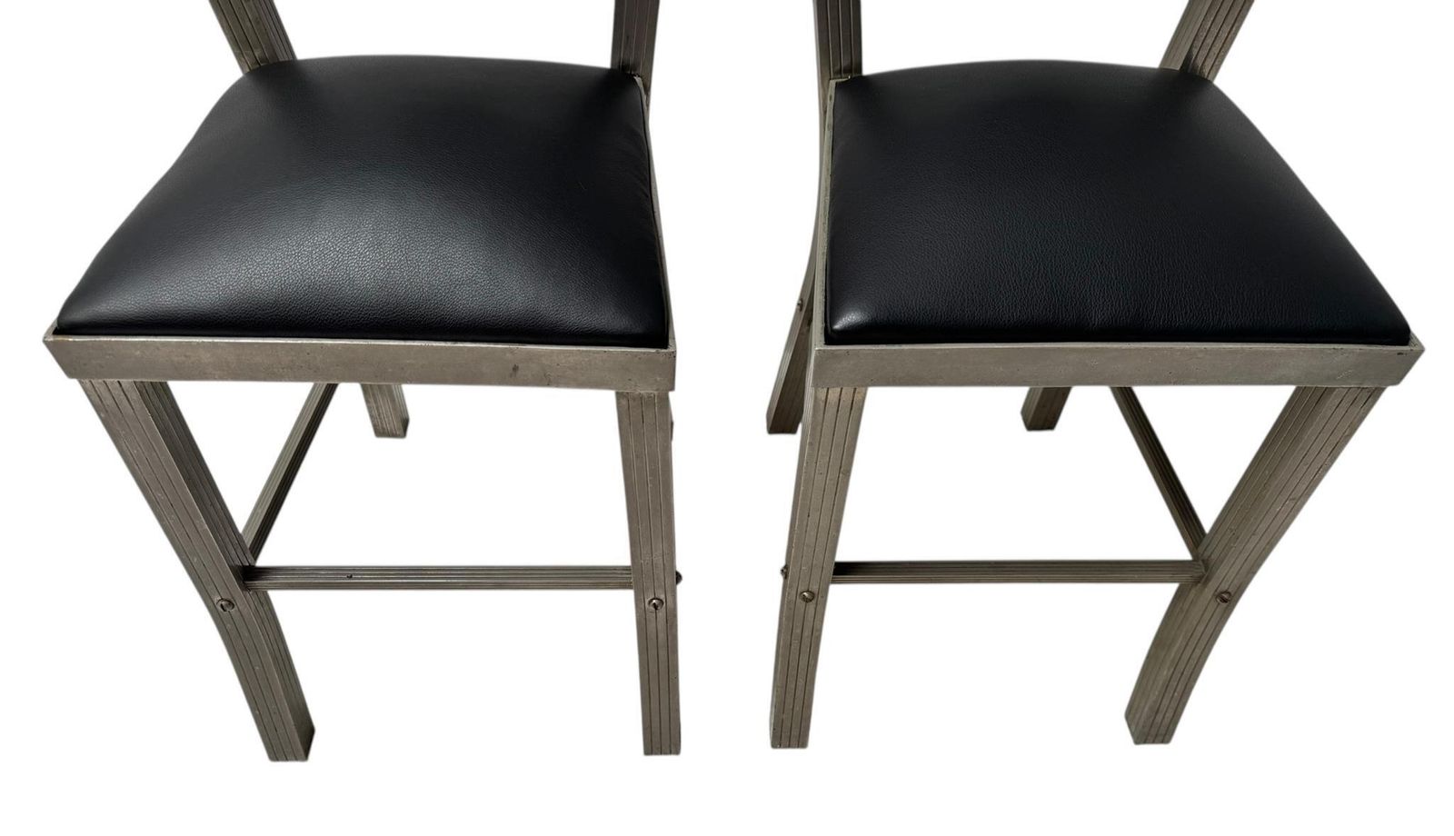 photo furniture Two French Art Deco Side Chairs With Black Leather Seats, 1930s
