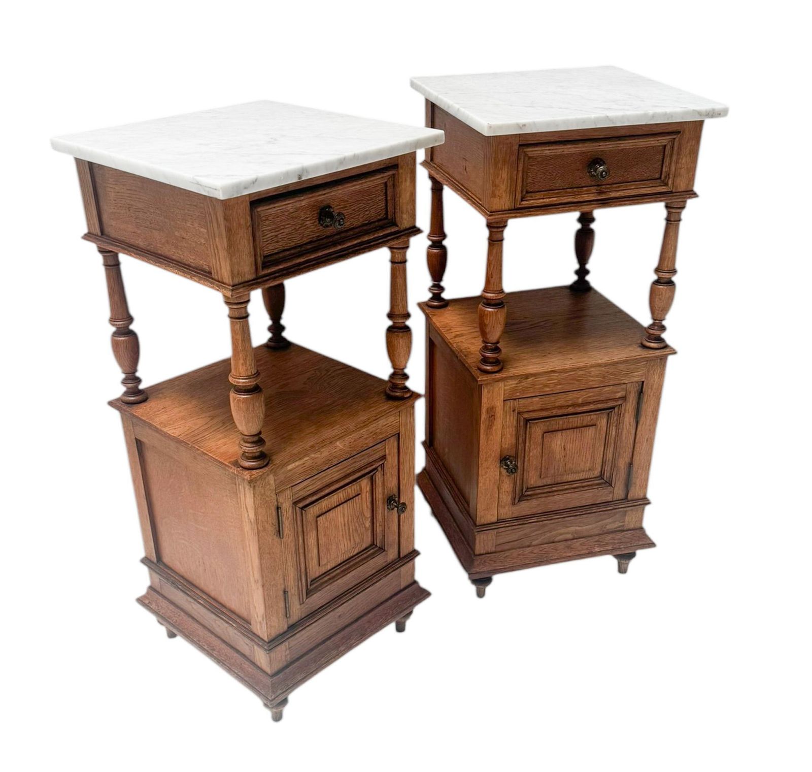 Two Art Nouveau Nightstands Or Bedside Tables With Marble Tops, 1900s photo furniture