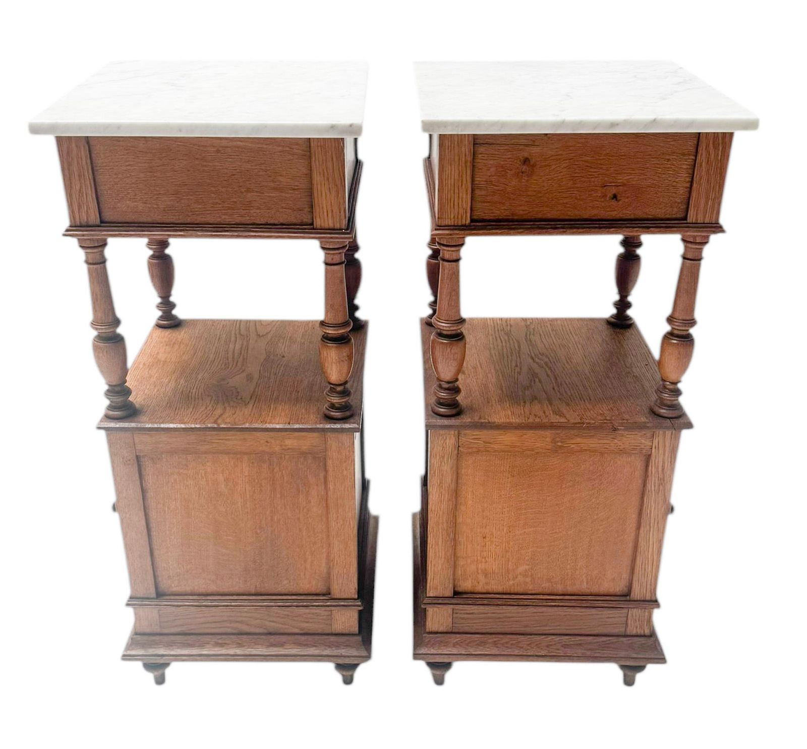 Two Art Nouveau Nightstands Or Bedside Tables With Marble Tops, 1900s photo buy