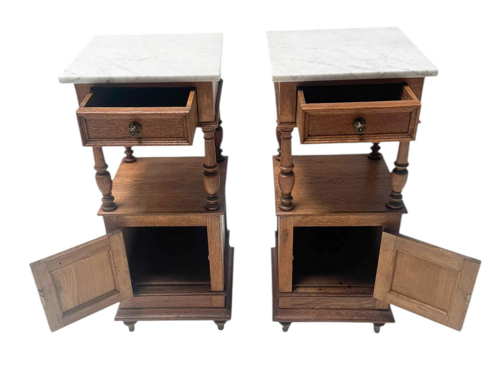 Furniture Two Art Nouveau Nightstands Or Bedside Tables With Marble Tops, 1900s photo