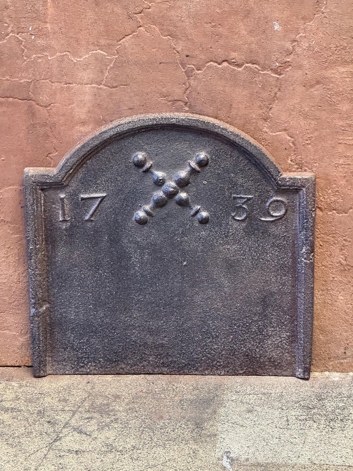 photo for sale Antique French 'Pillars With Saint Andrew's Cross' Fireback / Backsplash
