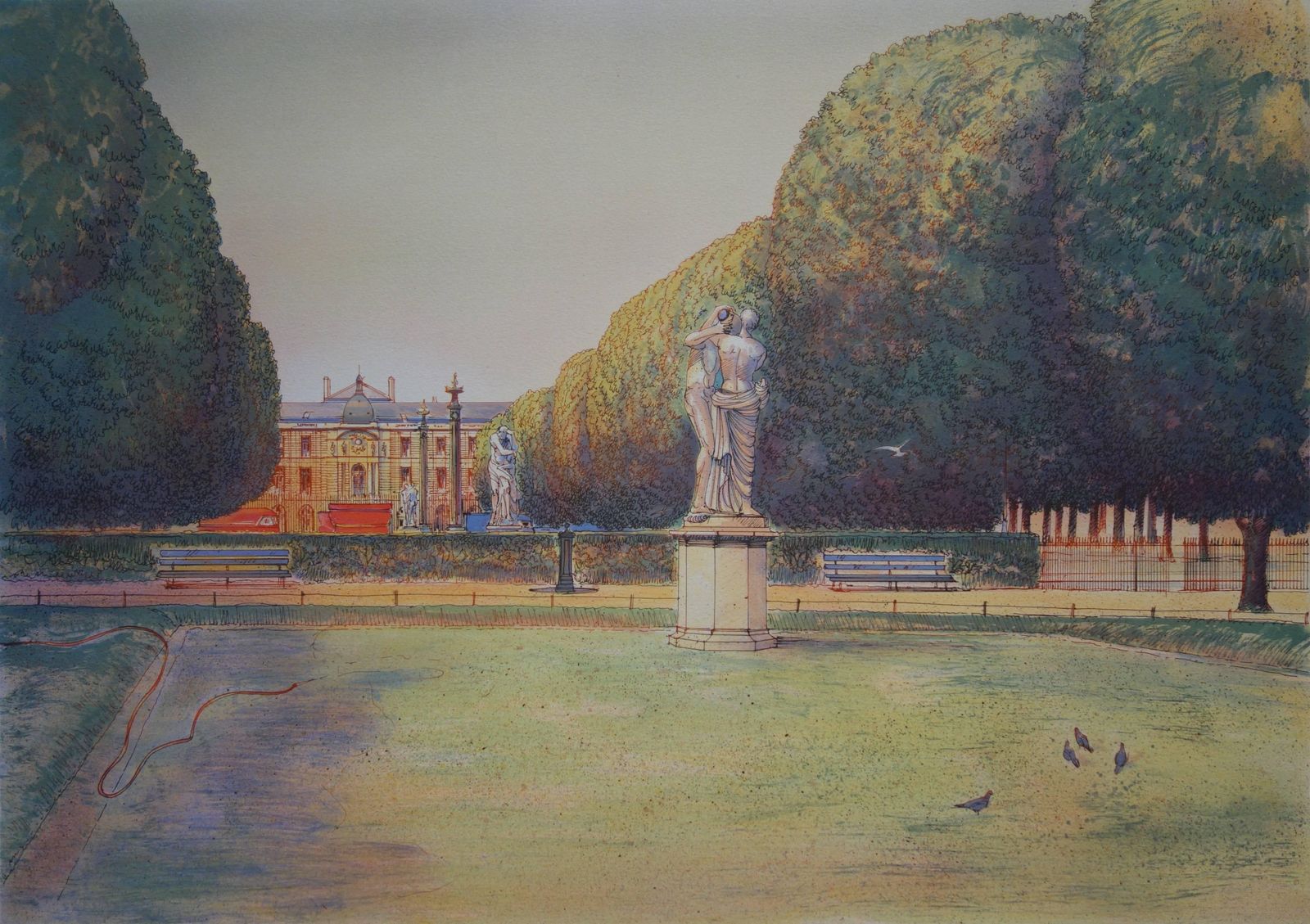 Rolf Rafflewskisquare In Paris With The Kiss Sculpture   Original Handsigned Lithograph photo Art