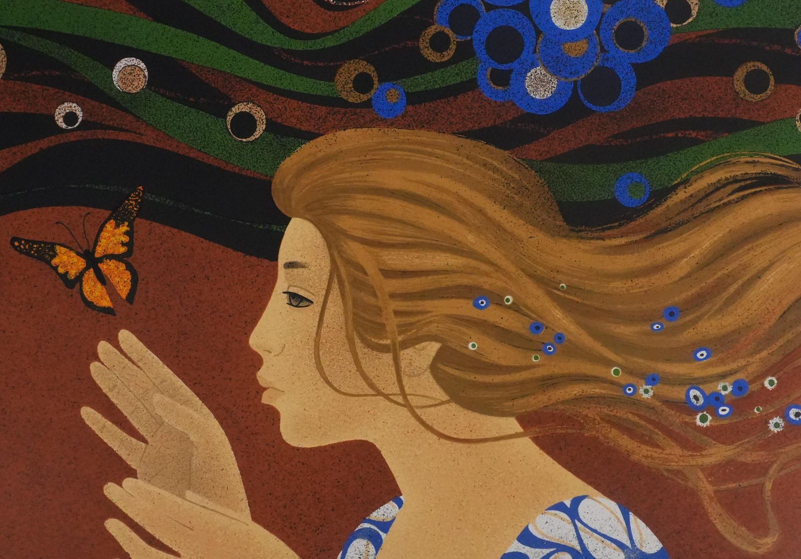 Yves Gannethe Woman With The Butterfly   Original Lithograph Signed photo Art