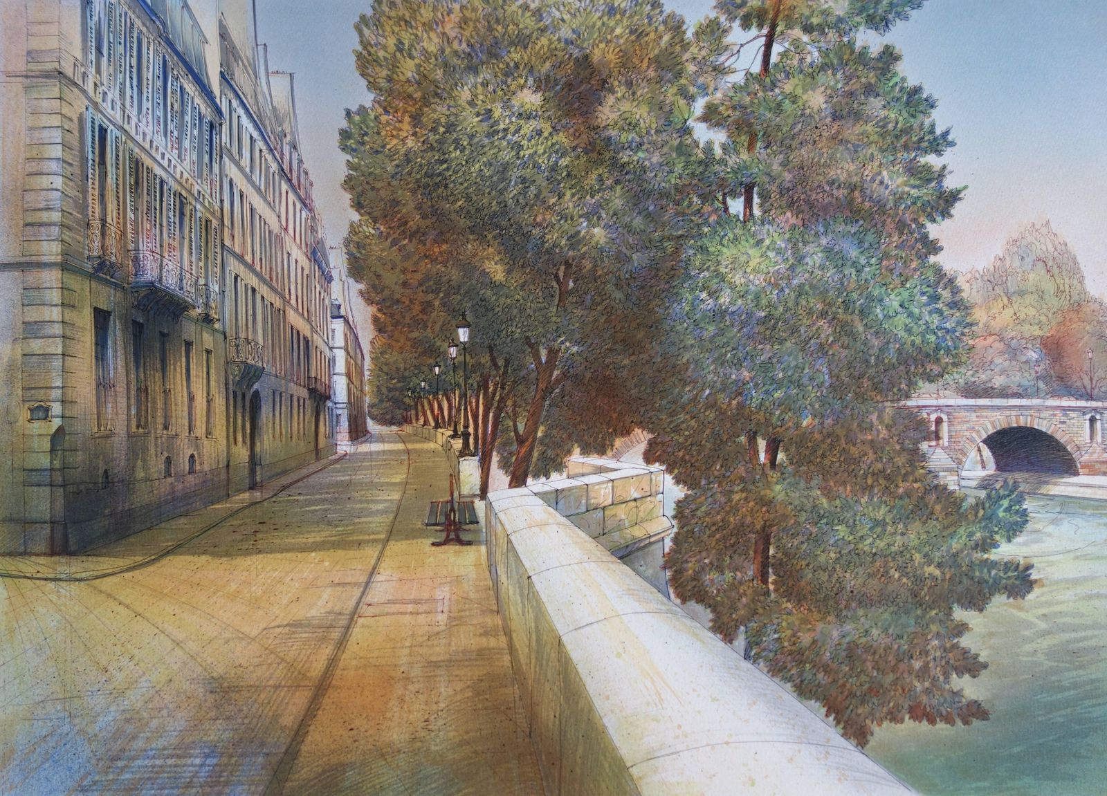 Rolf Rafflewskiparis : Near The Seine River   Original Handsigned Lithograph photo for sale