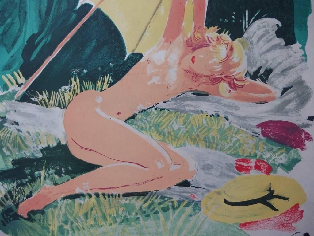 Jean Gabriel Domerguesun Bath In The Garden   Original Lithograph   Mourlot, 19561956 photo for sale