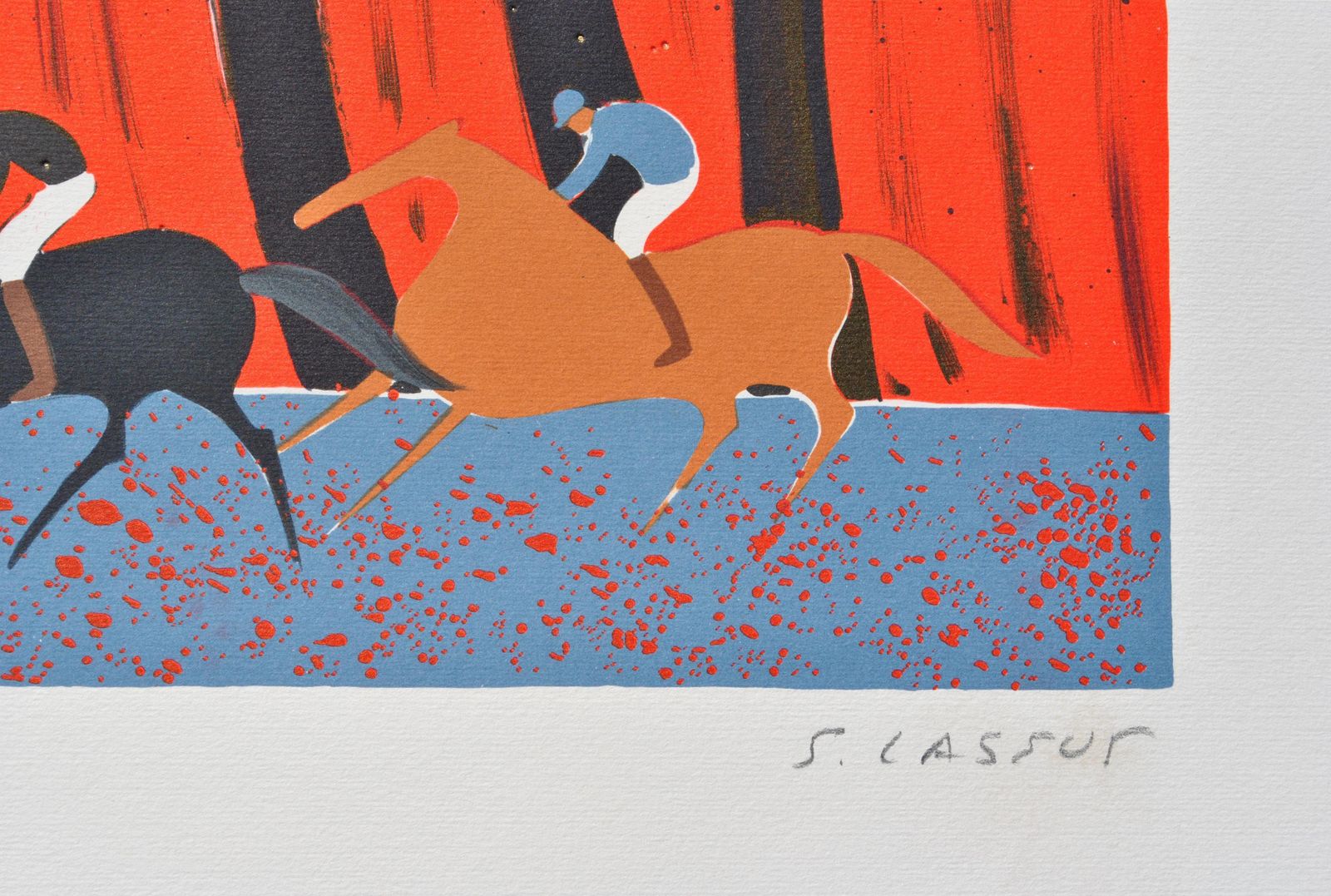 Serge Lassushorses : Riders And Flaming Forest   Original Lithograph, Handsigned & Ltd /2501982 photo Art