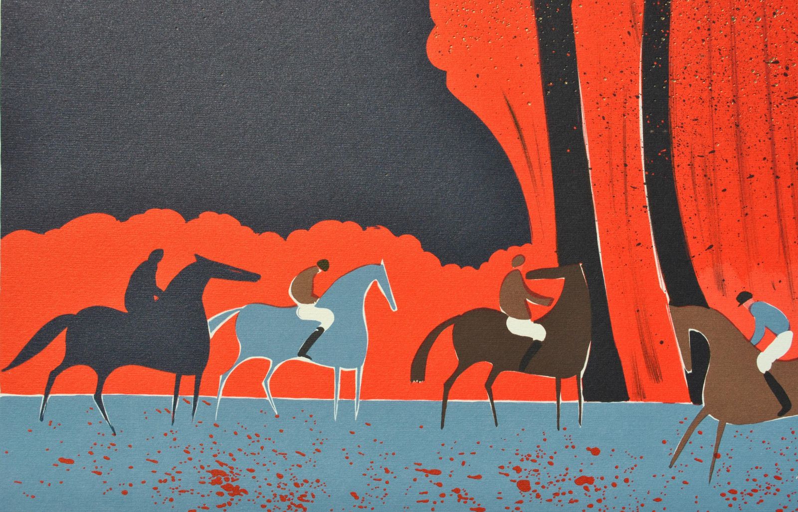 Serge Lassushorses : Riders And Flaming Forest   Original Lithograph, Handsigned & Ltd /2501982 photo vintage