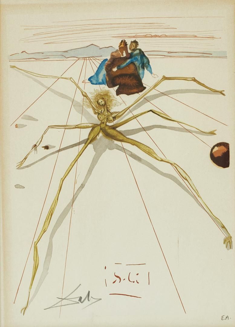 Salvador Dalí Leaving The Level Of Anger (Purgatory: Canto 17) Signed photo furniture