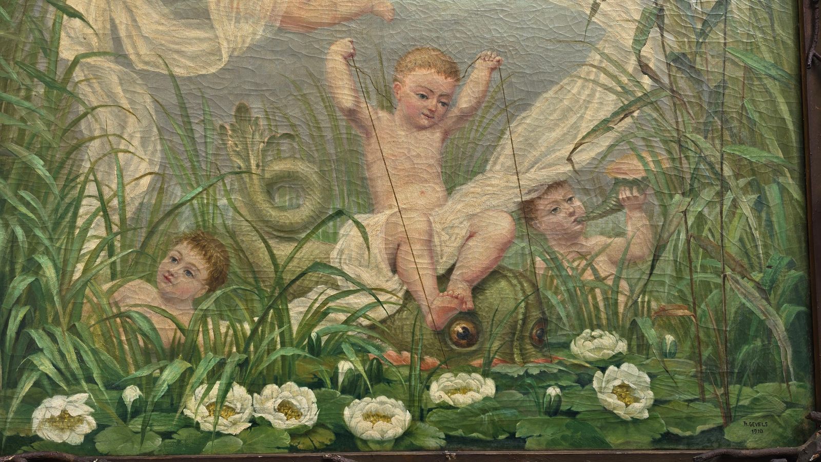 Putti Painting By A. Gevels In An Original Sculptural Nature Frame, Belgium photo 10165.0
