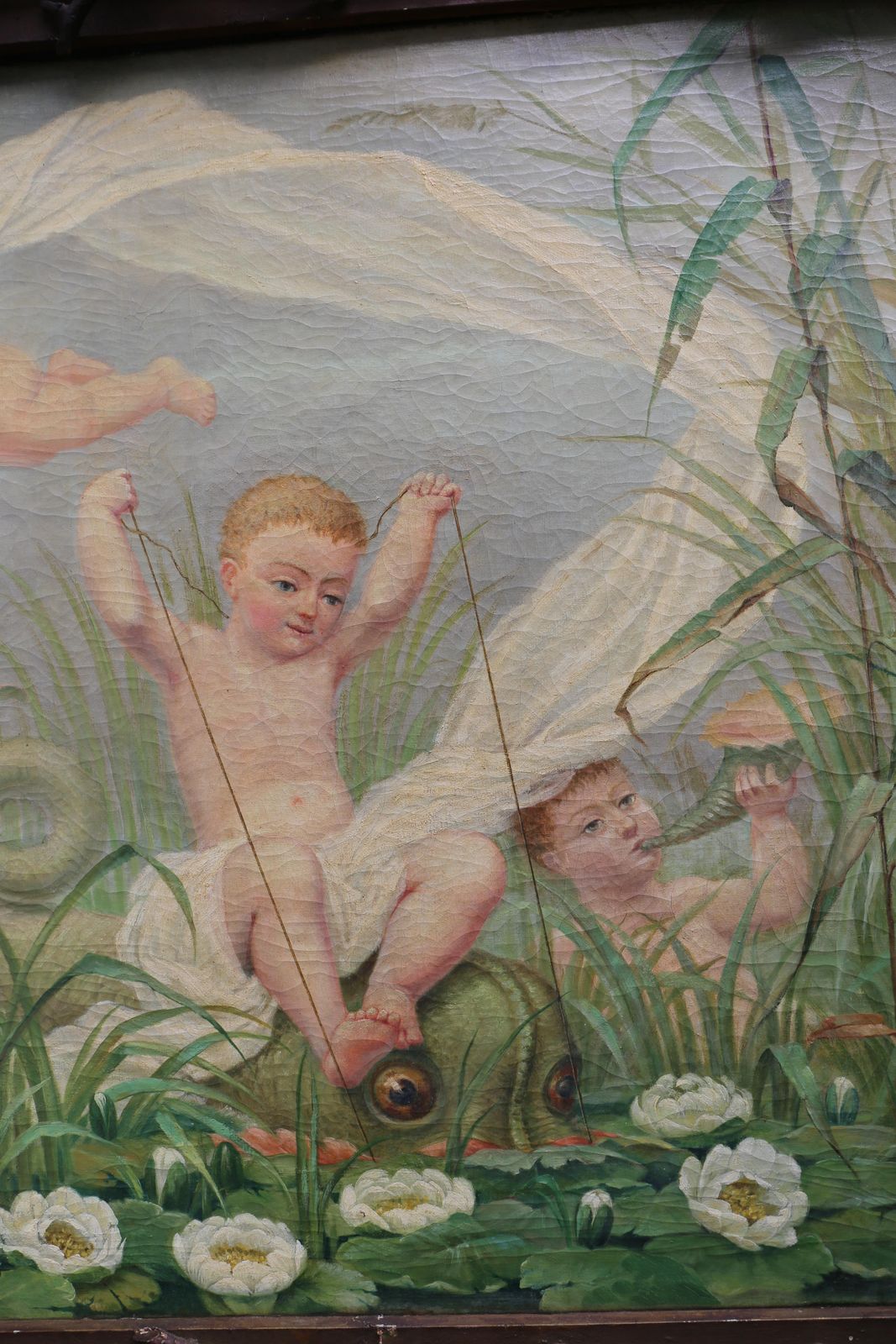 Putti Painting By A. Gevels In An Original Sculptural Nature Frame, Belgium photo vinterior