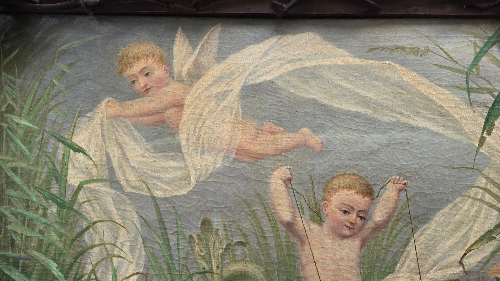 Putti Painting By A. Gevels In An Original Sculptural Nature Frame, Belgium photo buy