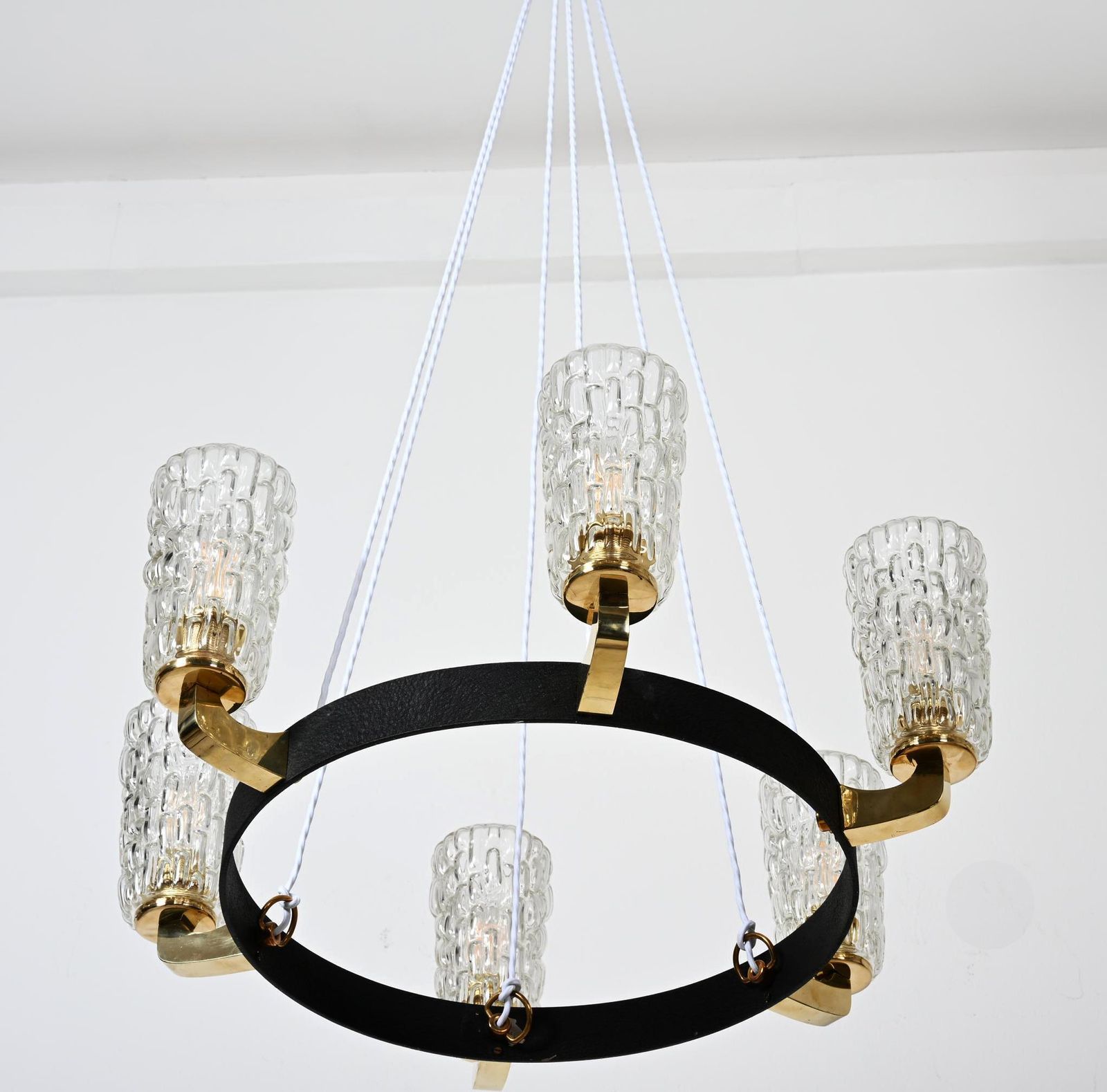 photo vinterior Rare Midcentury Brass Glass Chandelier By Rupert Nikoll