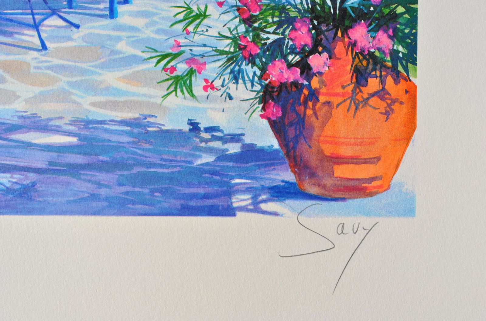 Andre Savyriviera : Terrace In Santorini   Original Lithograph, Handsigned & Ltd /3901982 photo for sale