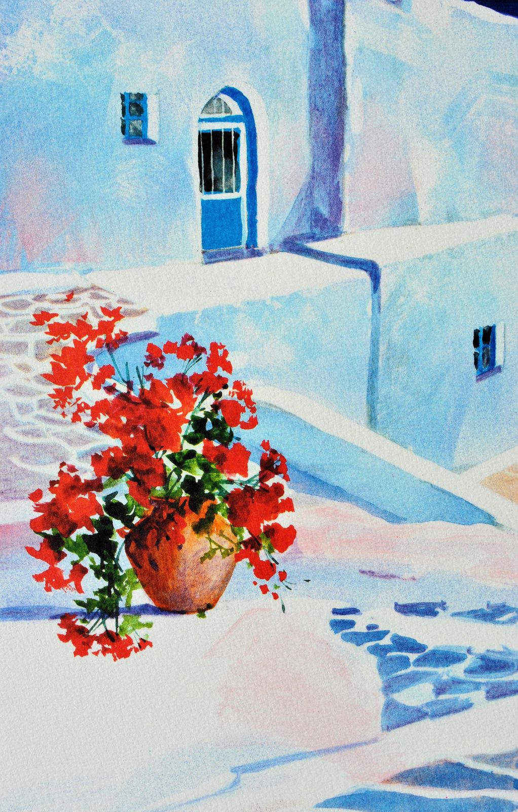 Andre Savyriviera : Terrace In Santorini   Original Lithograph, Handsigned & Ltd /3901982 photo vinterior