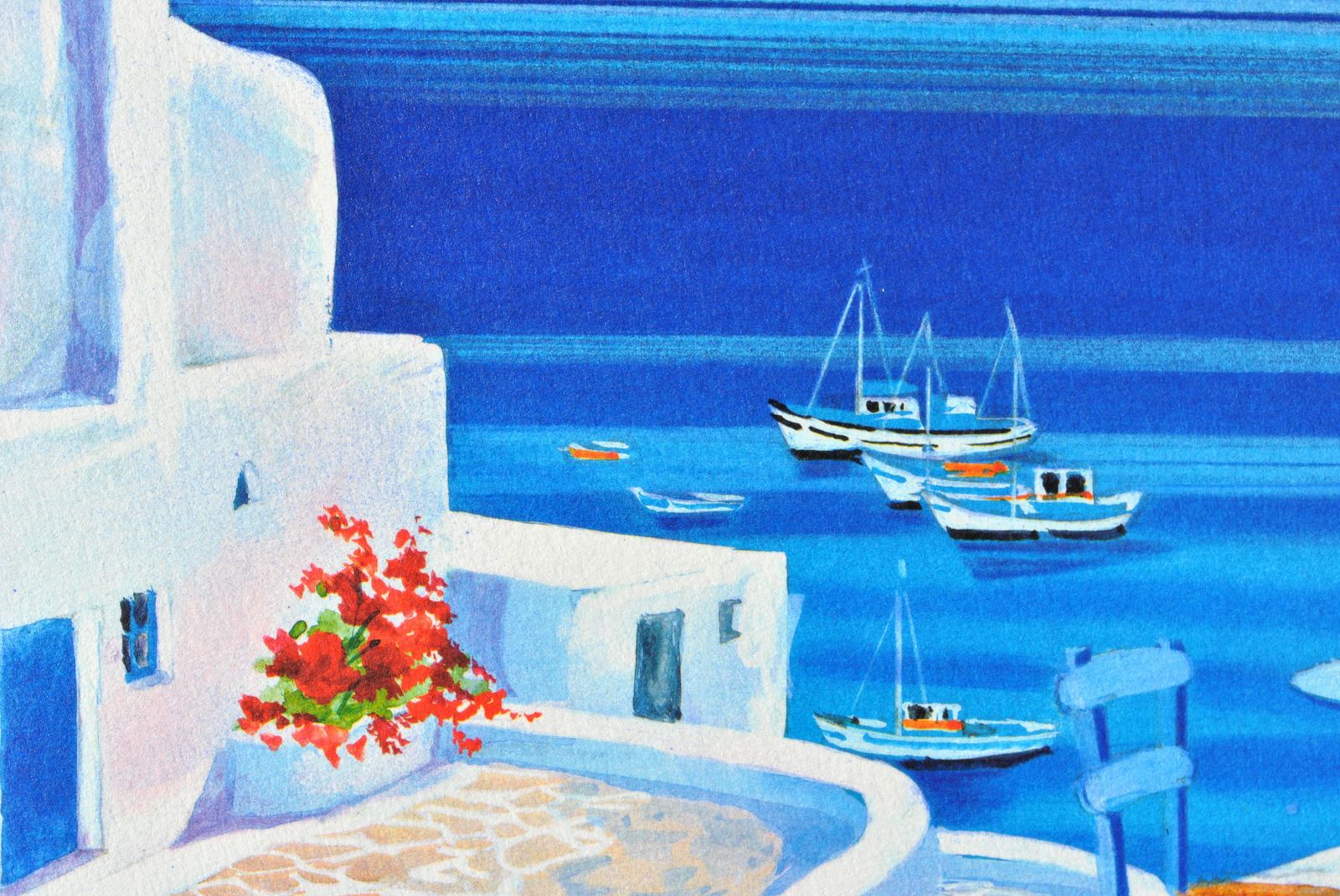photo furniture Andre Savyriviera : Terrace In Santorini   Original Lithograph, Handsigned & Ltd /3901982