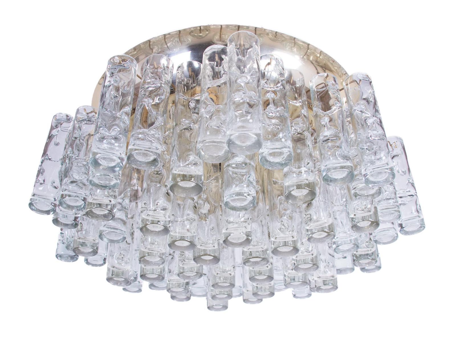 1960s Germany Large 24" Doria Lava Flush Mount Chandelier Murano Glass & Brass photo vinterior