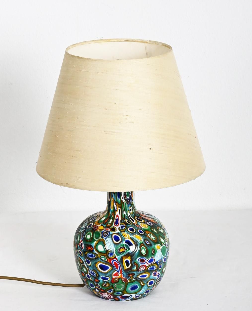 Millefiori Murano Glass Lamp With Custom Silk Shade photo furniture
