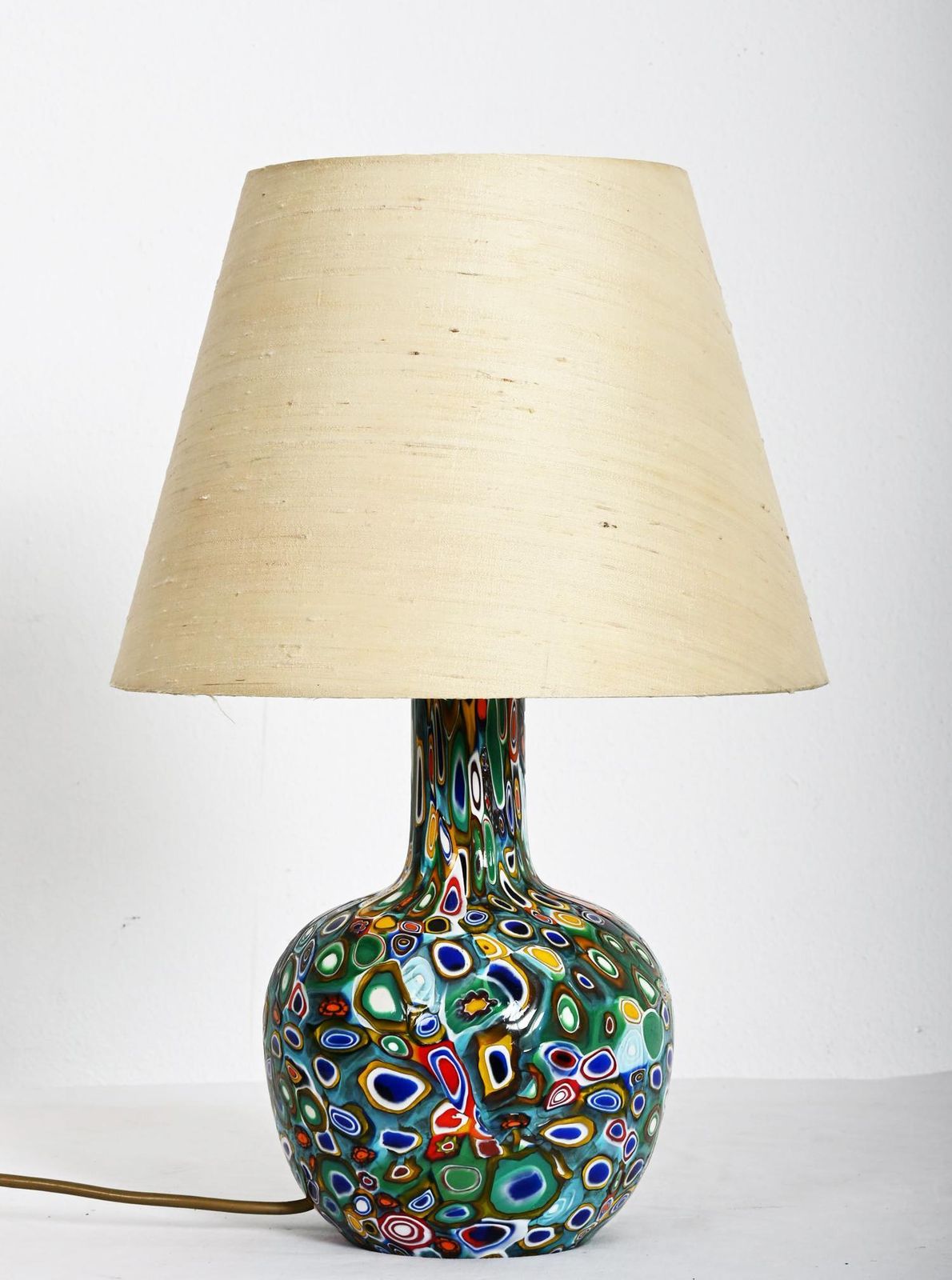 Millefiori Murano Glazen Lamp Met Op Maat Gemaakte Zijden Kap photo for sale