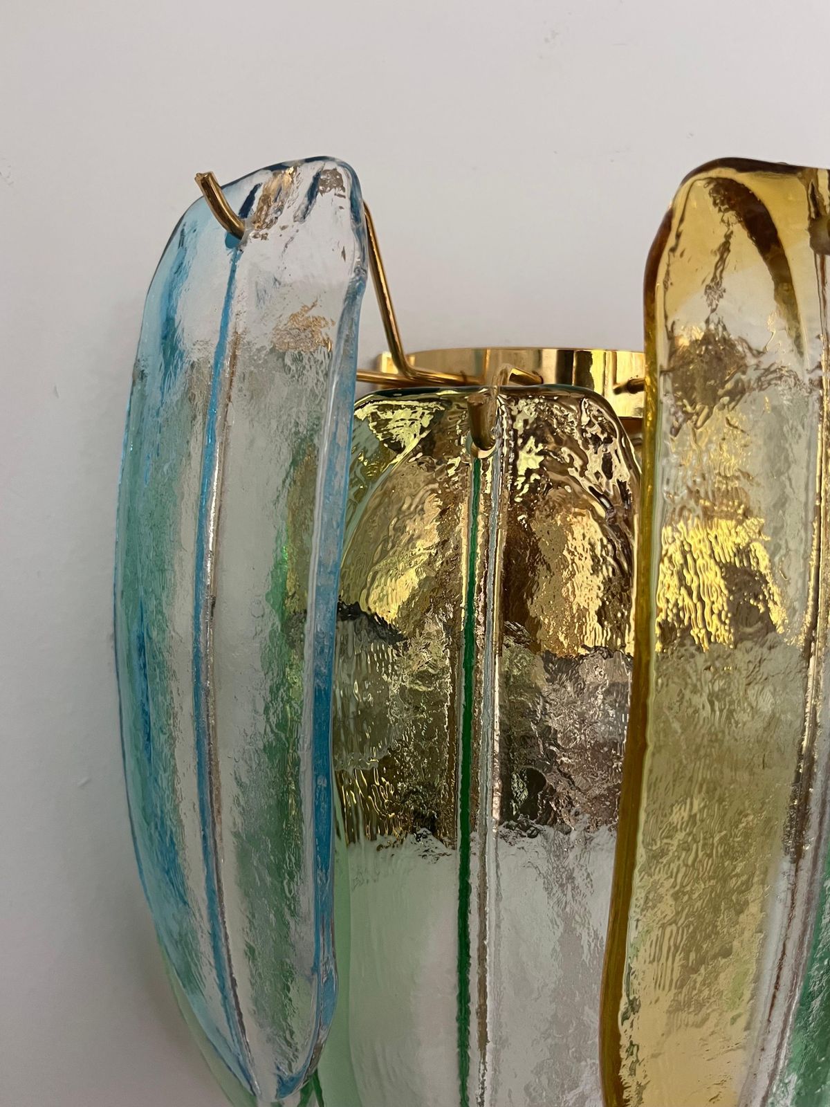 photo for sale Italian Large Pair Of Murano Glass Wall Sconces By Barbini Alfredo, 1980s
