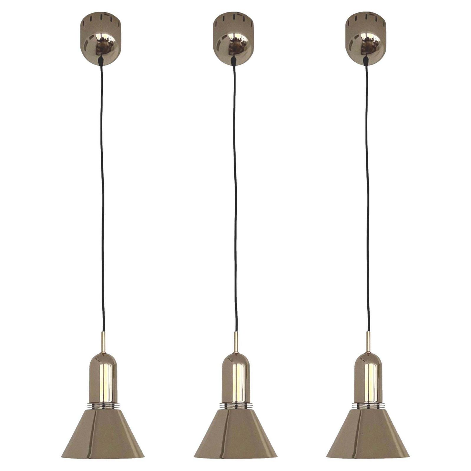 Mid Century Set Of Three Gold Chandeliers By Estiluz, Barcelona, 1970s