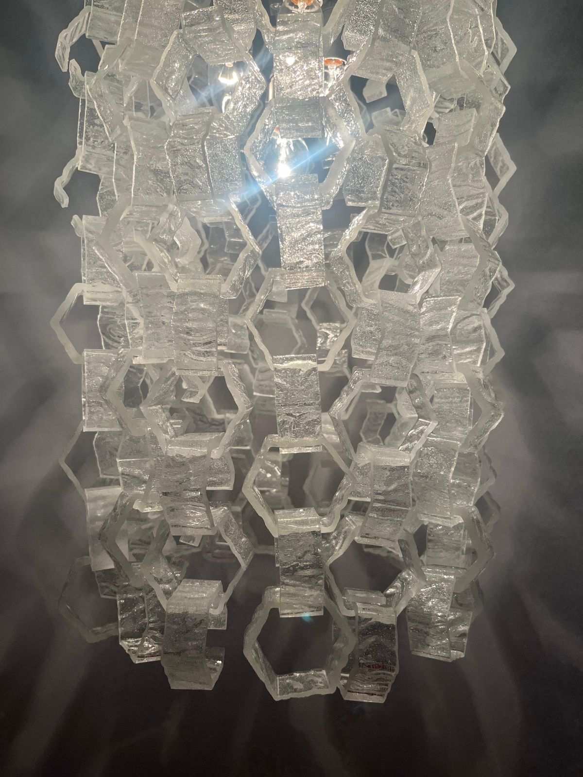 Italian Long Midcentury Interlocking Murano Chandelier By Carlo Nason, 1970s photo vinterior