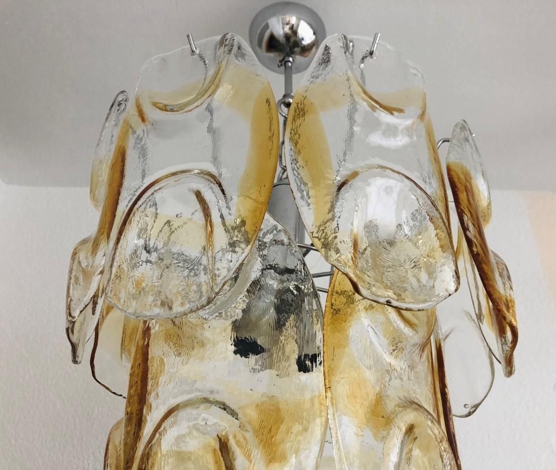 Italian Clear Amber Murano Glass Midcentury Chandelier By Avmazzega, 1960s photo for sale