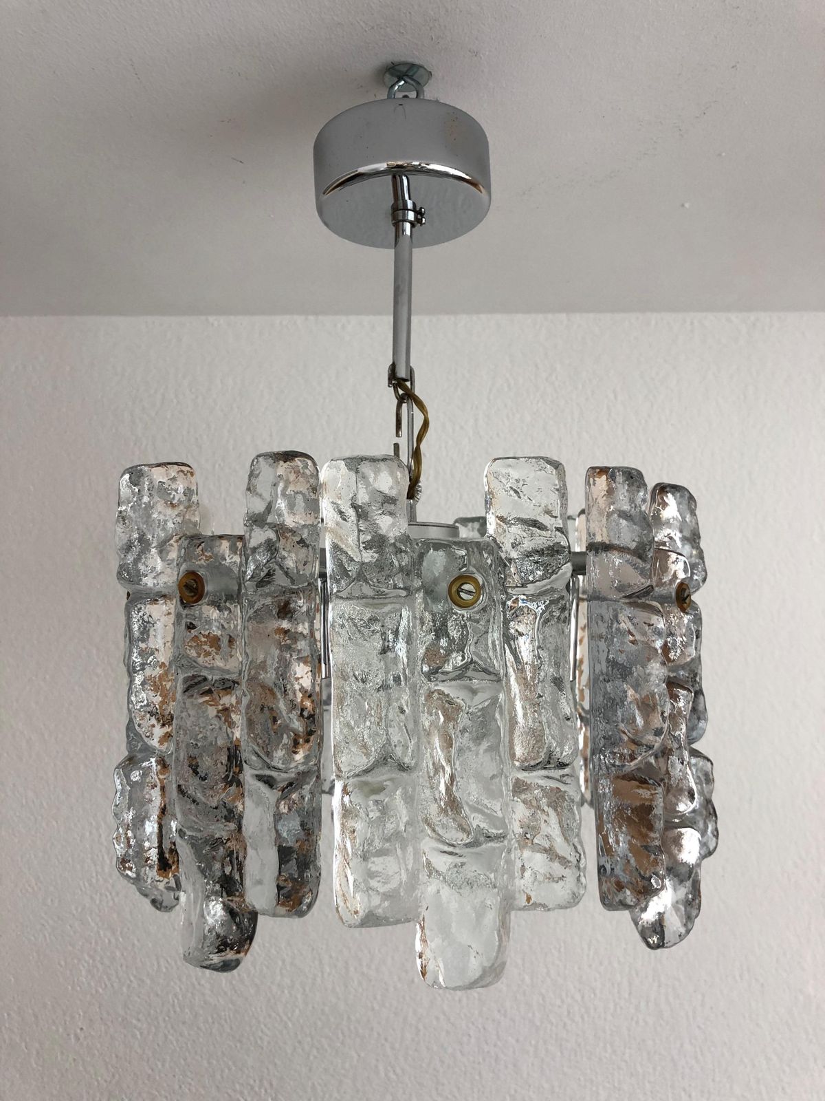 Austrian Midcentury Ice Glass Murano Chandelier By Kalmar, Model "Sierra", 1970s photo furniture