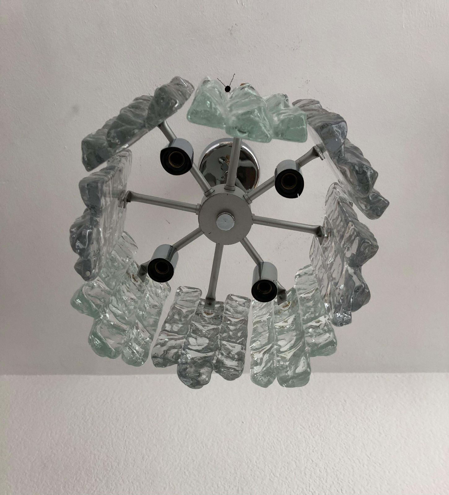 Austrian Midcentury Ice Glass Murano Chandelier By Kalmar, Model "Sierra", 1970s photo 724.0