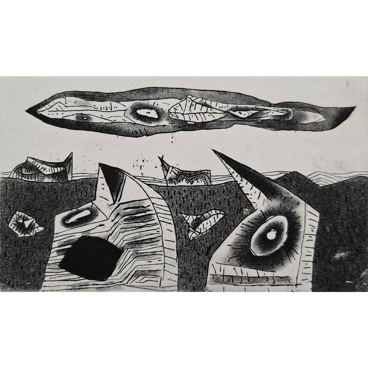 Jerzy Dmitrukguardian Angel And His Workmate   21st Century, Etching, Black And White2001 photo for sale