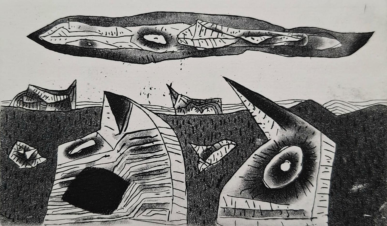 Jerzy Dmitrukguardian Angel And His Workmate   21st Century, Etching, Black And White2001 photo Art