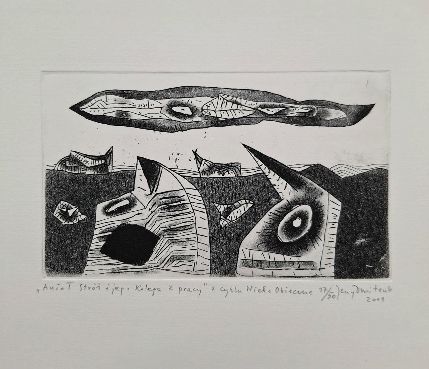 Jerzy Dmitrukguardian Angel And His Workmate   21st Century, Etching, Black And White2001 photo 260.0
