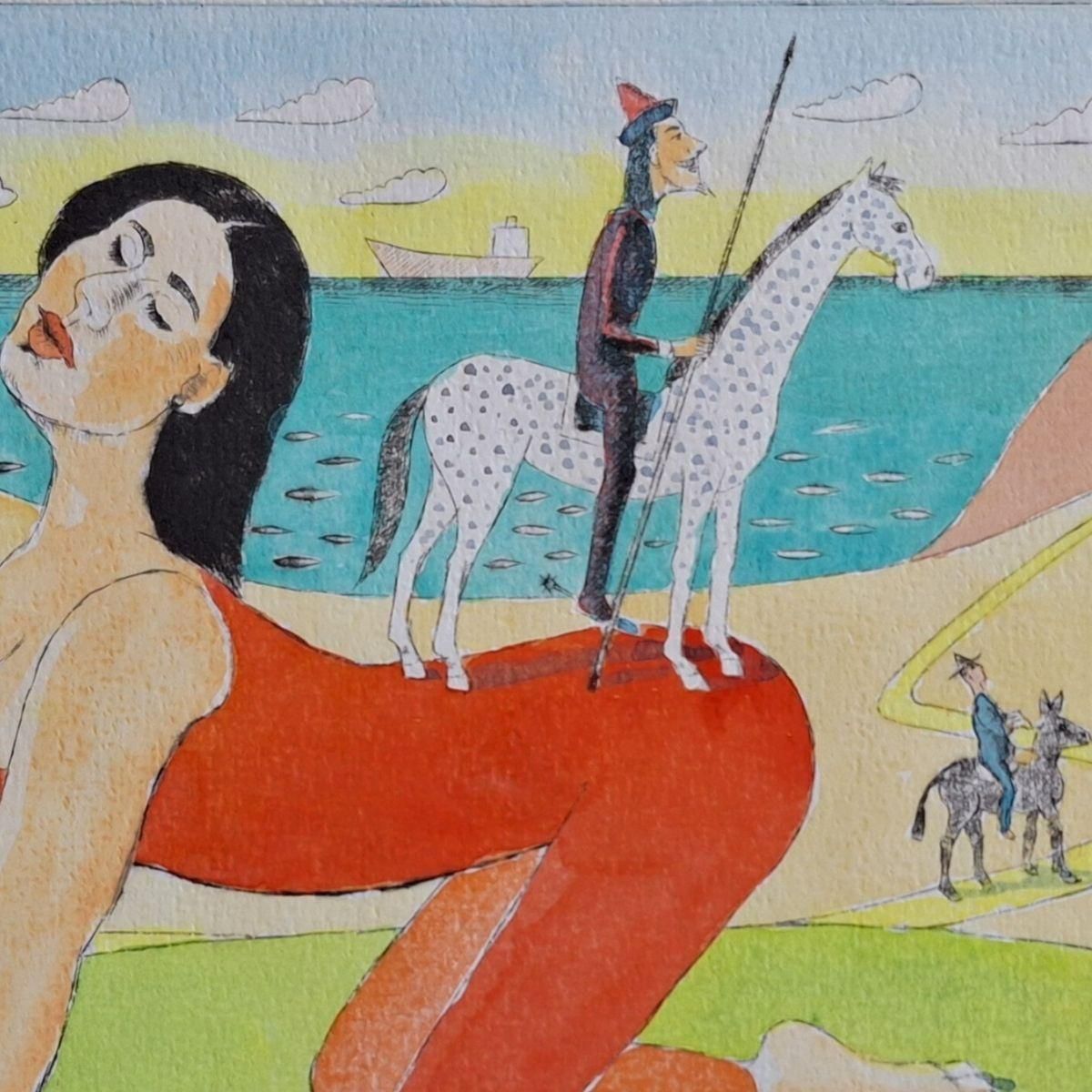 Czeslaw Tumielewiczdulcinea   Figurative Drypoint Print, Colorful, Polish Art2020 photo buy
