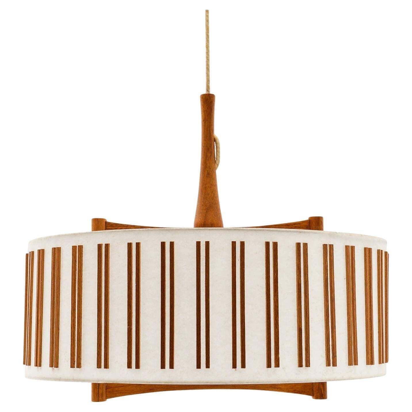 Lovely Adjustable Japanese Style Ceiling Lamp Made In Teak By Temde Swiss, 1960s