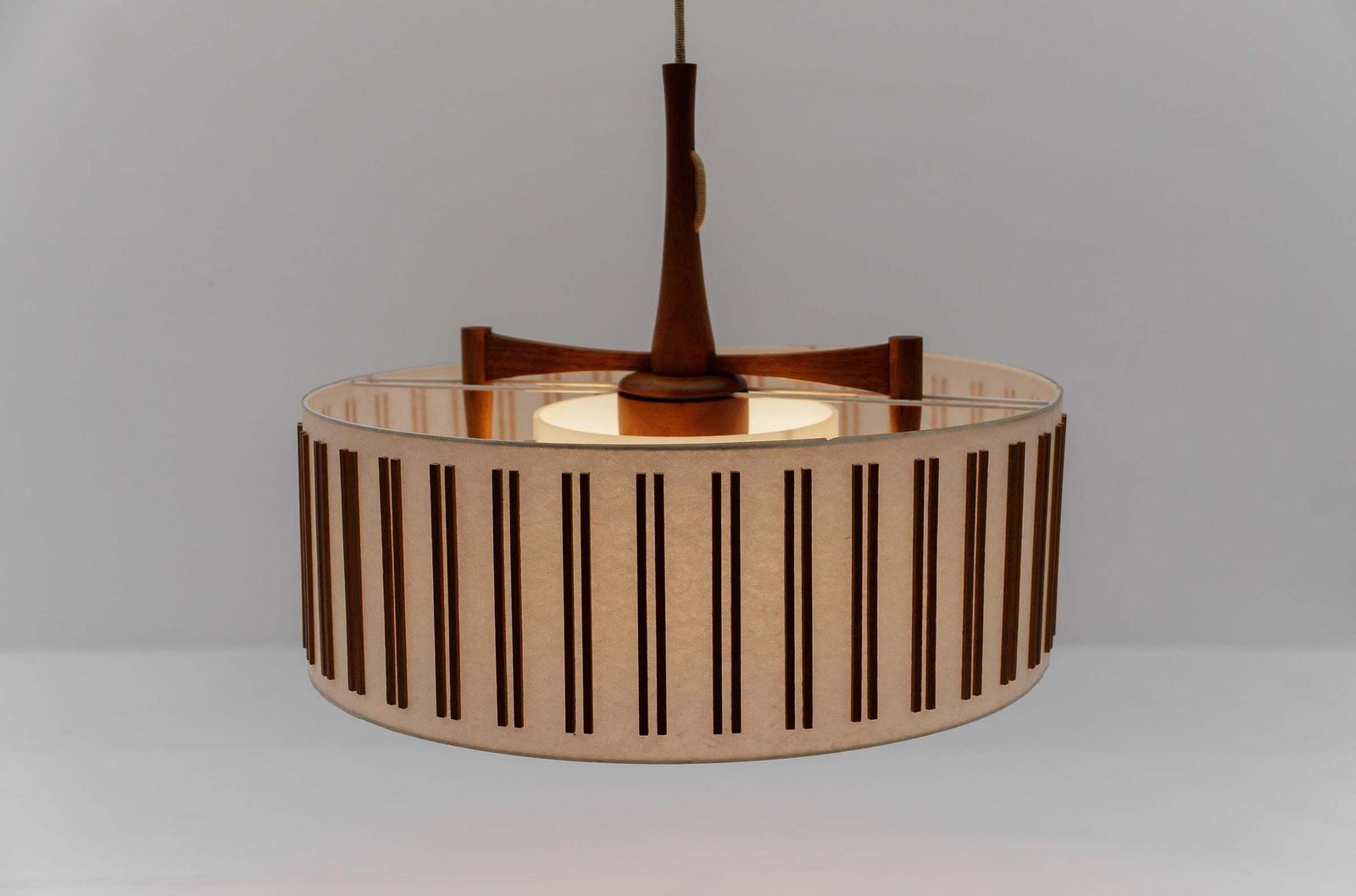 Lighting Lovely Adjustable Japanese Style Ceiling Lamp Made In Teak By Temde Swiss, 1960s photo