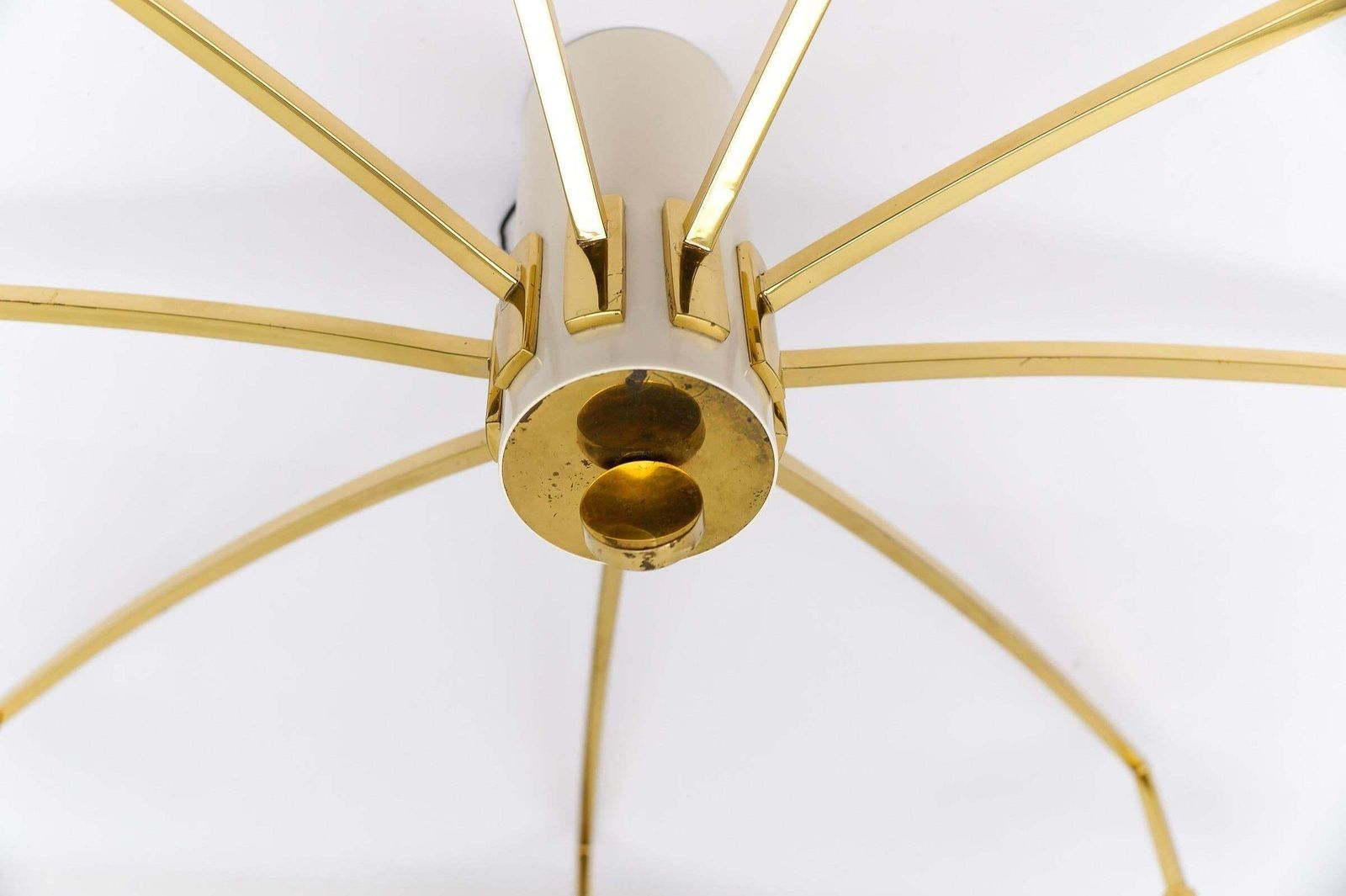 photo vinterior Mid Century Modern 9 Armed Brass And Glass Sputnik Lamp, 1950