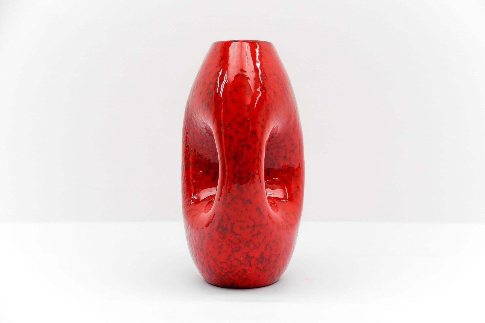 Rare Awesome Red And White Fat Lava Vase, Germany 1950s photo buy