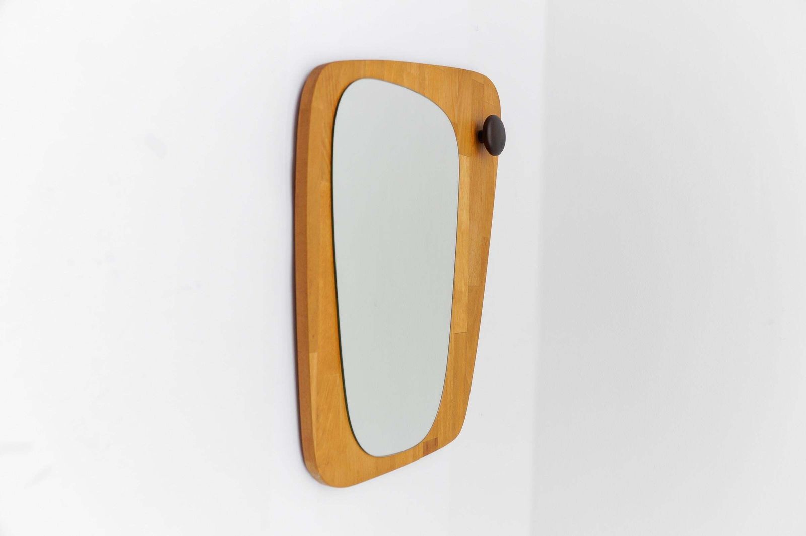 Lovely Wooden Asymetric Wall Mirror, Sweden 1960s photo buy