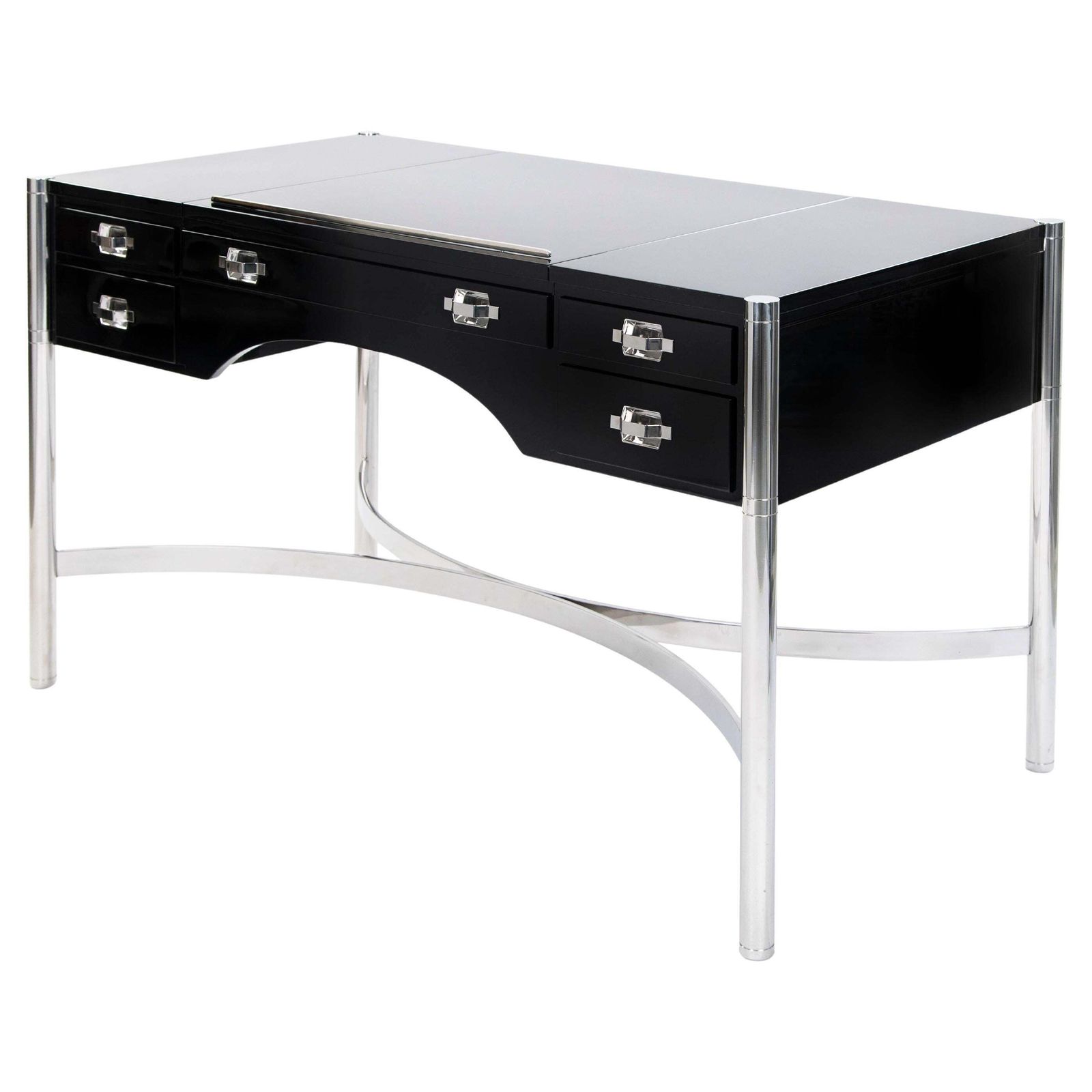 Italian Mid Century Desk Black Lacquer & Stainless Steel By Studiodada 1970s