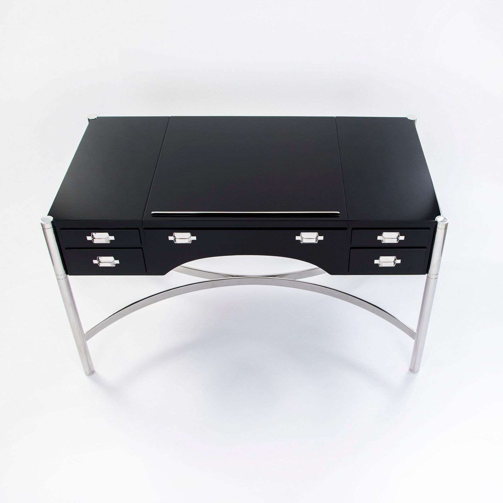 Italian Mid Century Desk Black Lacquer & Stainless Steel By Studiodada 1970s photo for sale