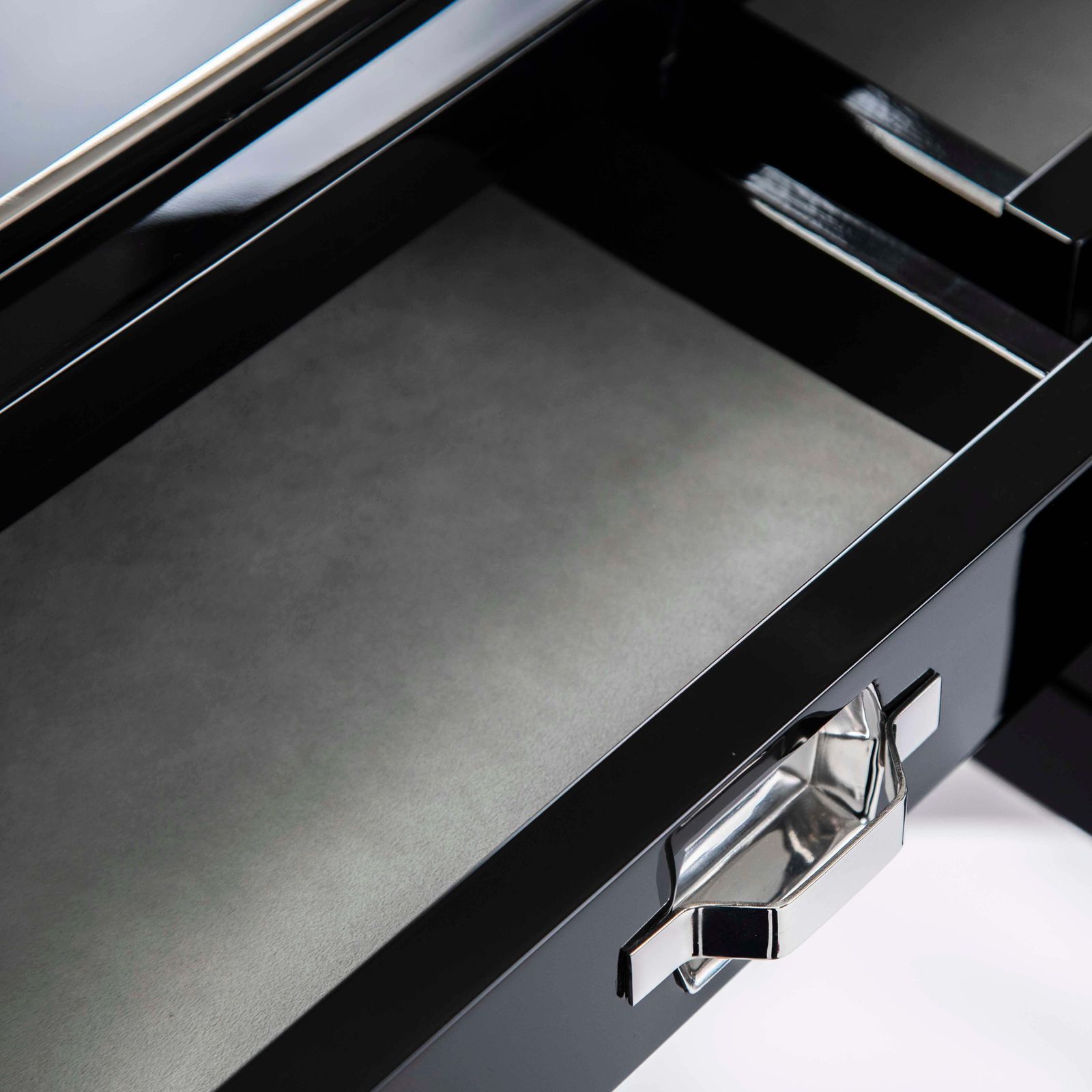photo furniture Italian Mid Century Desk Black Lacquer & Stainless Steel By Studiodada 1970s