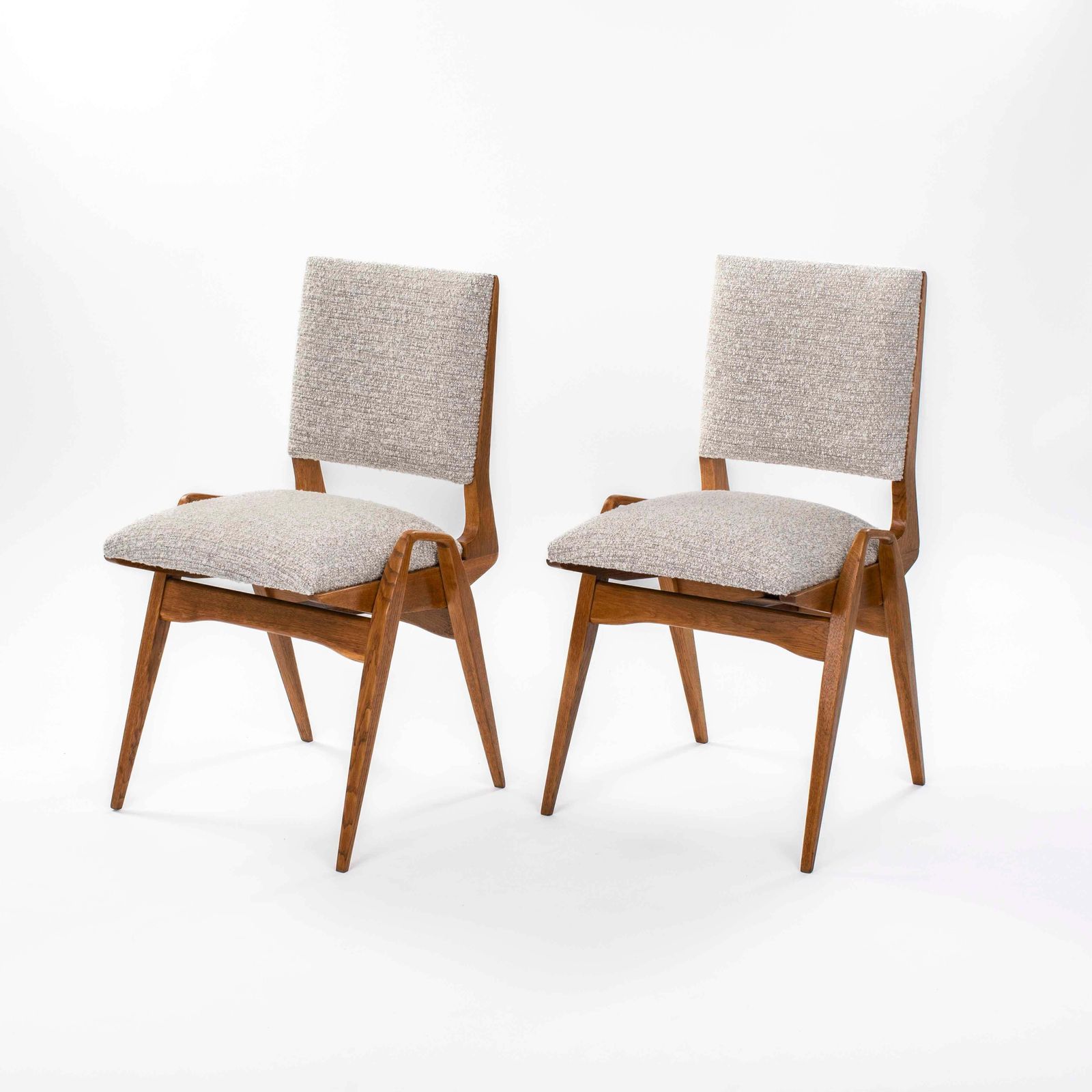 Pair Of French Mid Century Chairs In Oak With Bouclé Fabric By Maurice Pré 1950s photo for sale