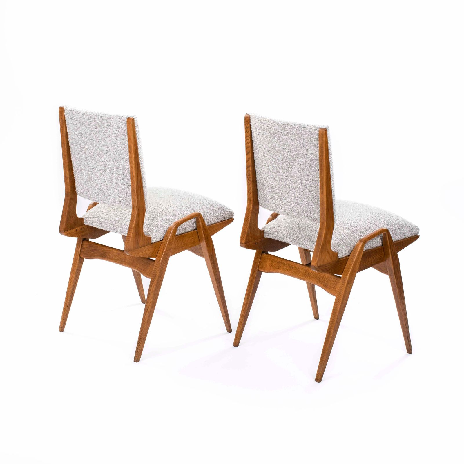 Pair Of French Mid Century Chairs In Oak With Bouclé Fabric By Maurice Pré 1950s photo buy