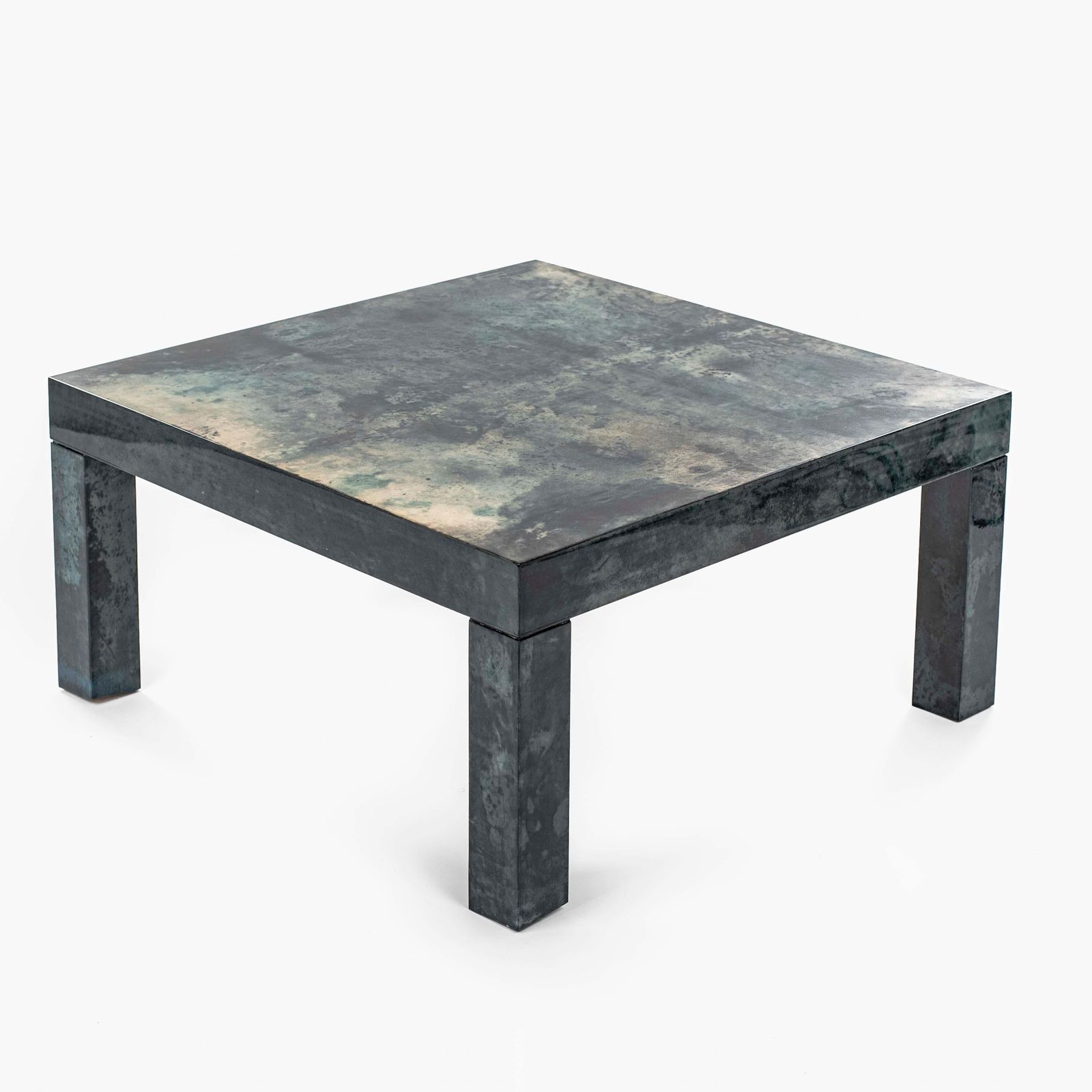 photo furniture Italian Mid Century Green Goatskin Square Sofatable By Aldo Tura 1970s, Signed