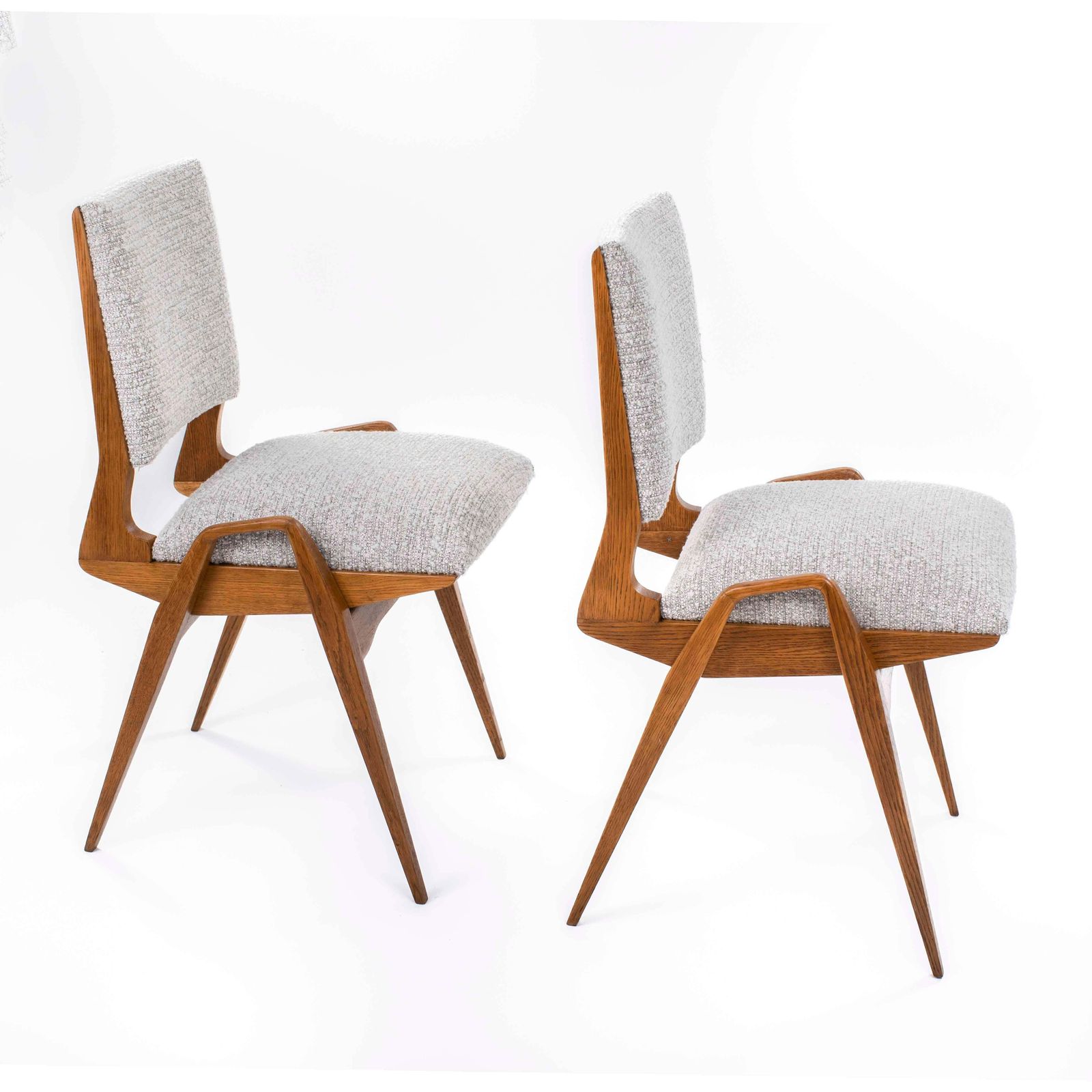 photo furniture Pair Of French Mid Century Chairs In Oak With Bouclé Fabric By Maurice Pré 1950s