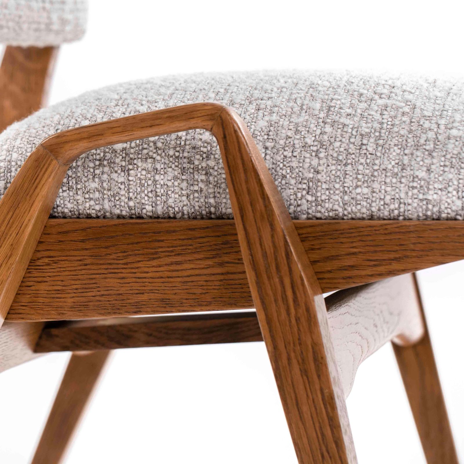 photo buy Pair Of French Mid Century Chairs In Oak With Bouclé Fabric By Maurice Pré 1950s