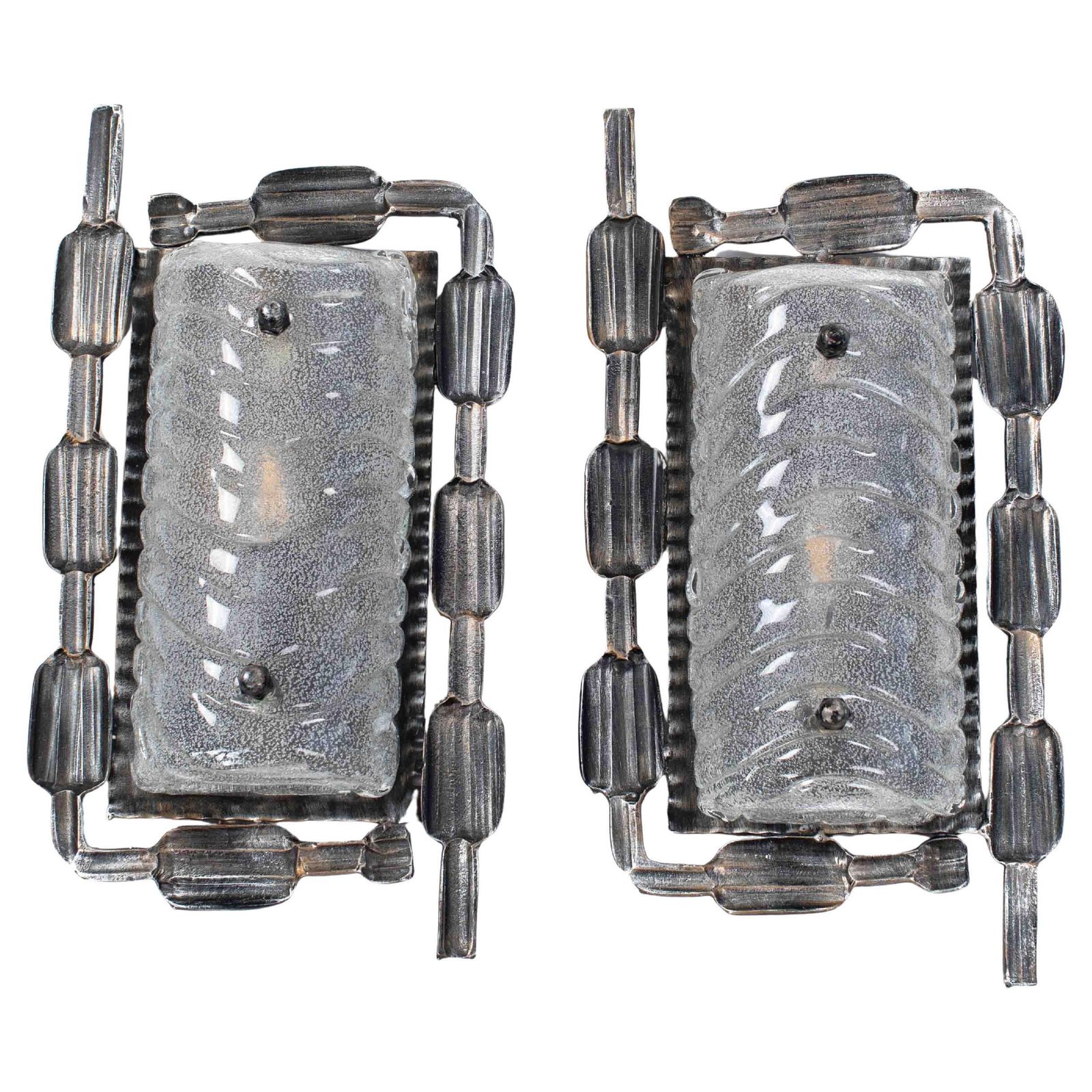 Pair Of Belgium Mid Century Brutalist Iron   Murano Glass Wall Lights, 1960s photo furniture