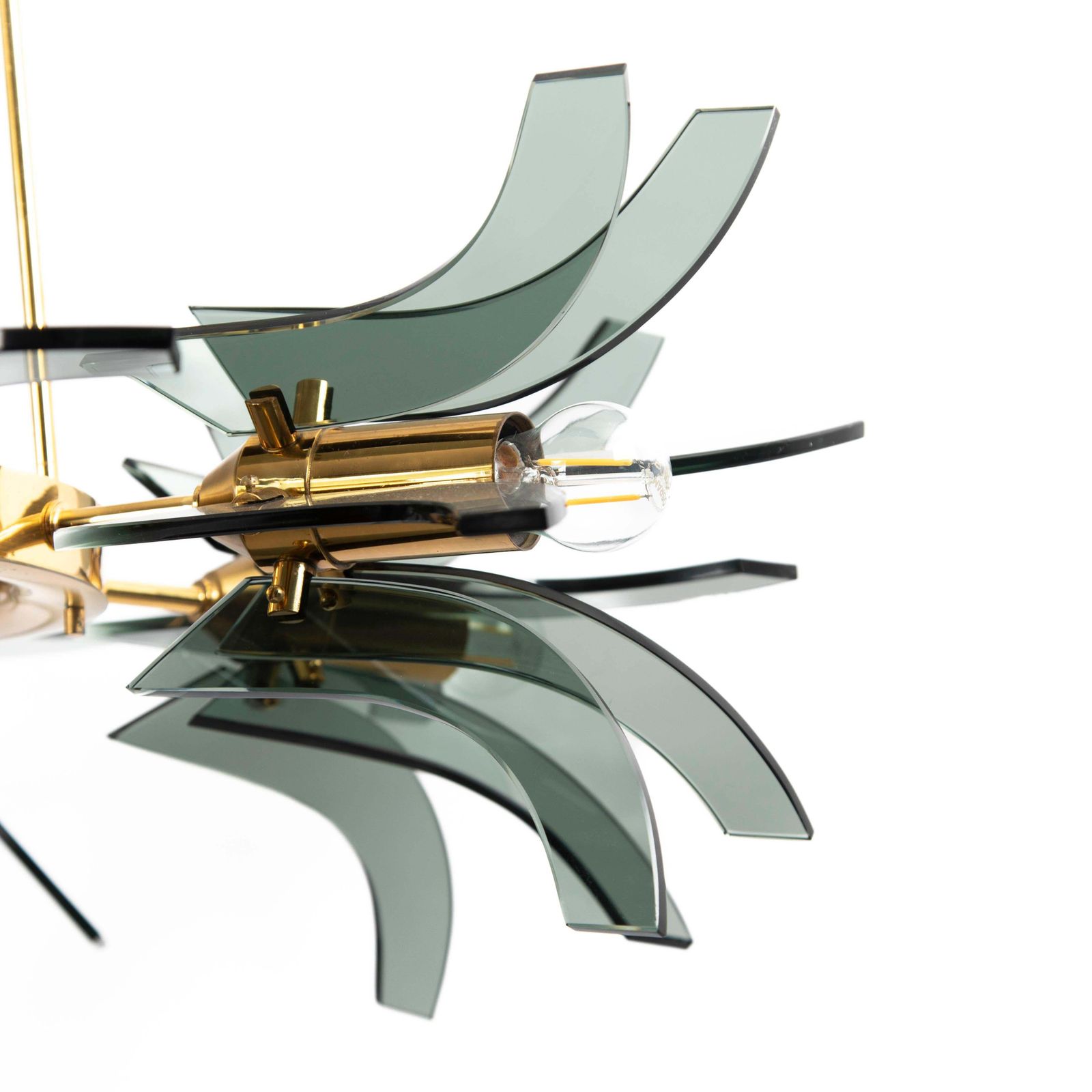 Italian Mid Century Geometric Brass Green Glass Chandelier By Gino Paroldo 1960s photo buy