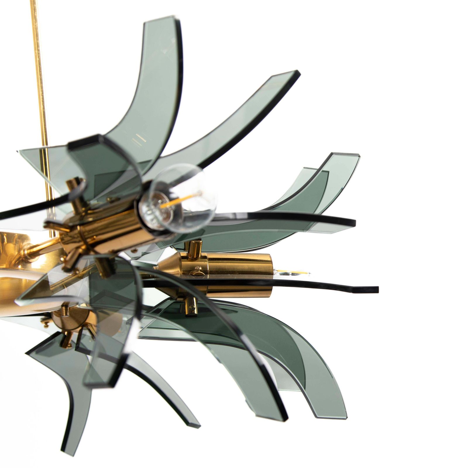 photo furniture Italian Mid Century Geometric Brass Green Glass Chandelier By Gino Paroldo 1960s